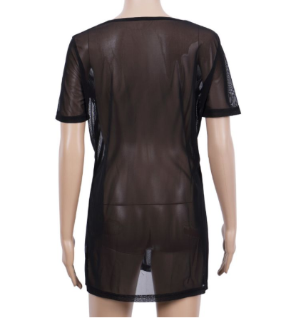 Thumbnail: Sheer Short Sleeve Top, Solid Color T-Shirt, Black Dress