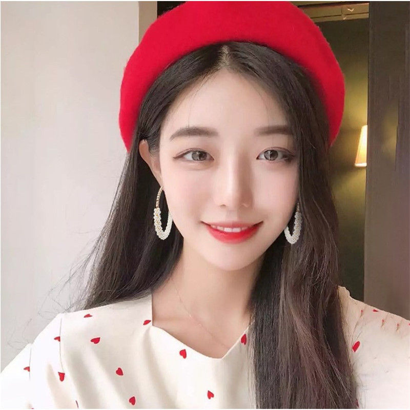 Thumbnail: Korean Stylish Pearl Drop Earrings with Crystals