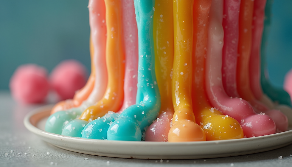 Close-up view of colorful sensory play slime on a sturdy tray