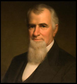 Benjamin Edward - painted portrait of a man in a suit, his shirt has a stiff collar. Full goatee reaching to his chest, with a slight smile, shorter hair which appears to be receding.