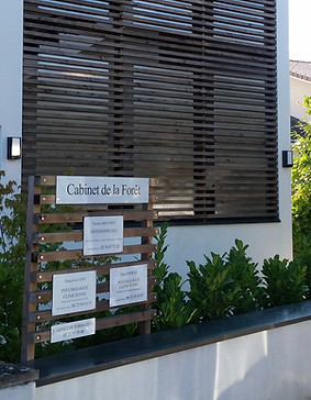L'image montre l' extérieur du cabinet de la Forêt Françoise GADY Psychologue . Il s'agit d'une vue depuis l'avenue de la Forêt et on voir=t ma plaque en tant que psychologue clinicienne et aussi la plaque du cabinet de formation