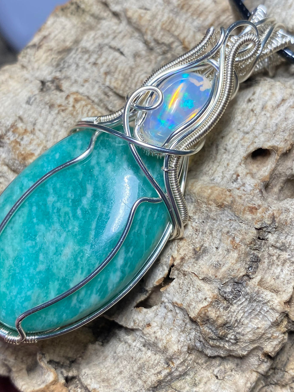 Thumbnail: Amazonite & Opal Wire-wrapped Pendant