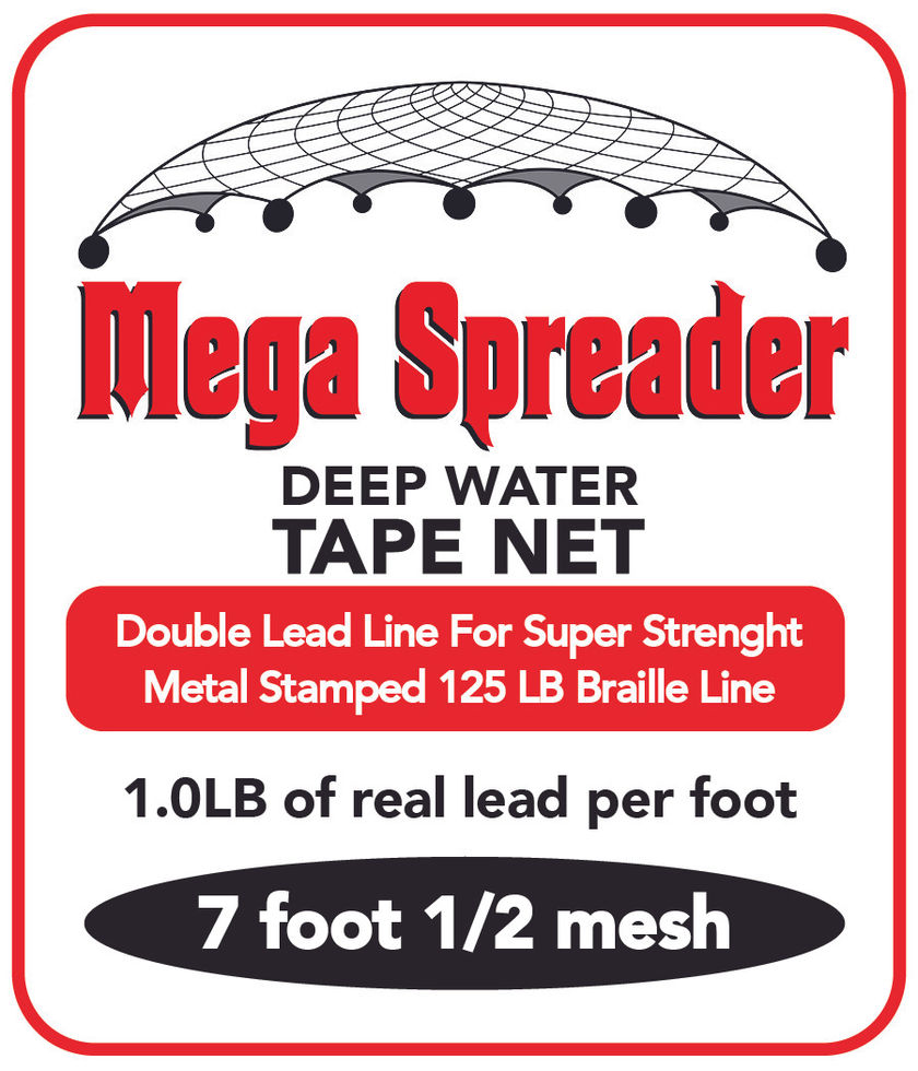 Mega Spreader Tape Net with Double Lead Line, 7 foot 1/2 mesh. Deep Water.