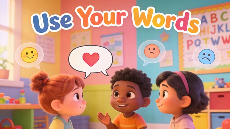 Preschool children learning through music and play during the “Use Your Words” lesson, designed to s