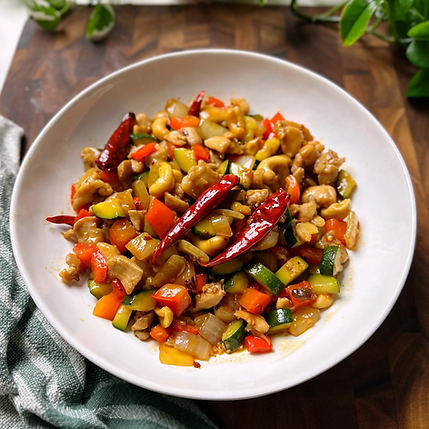 Delicious cashew chicken stir-fry with peppers and onions