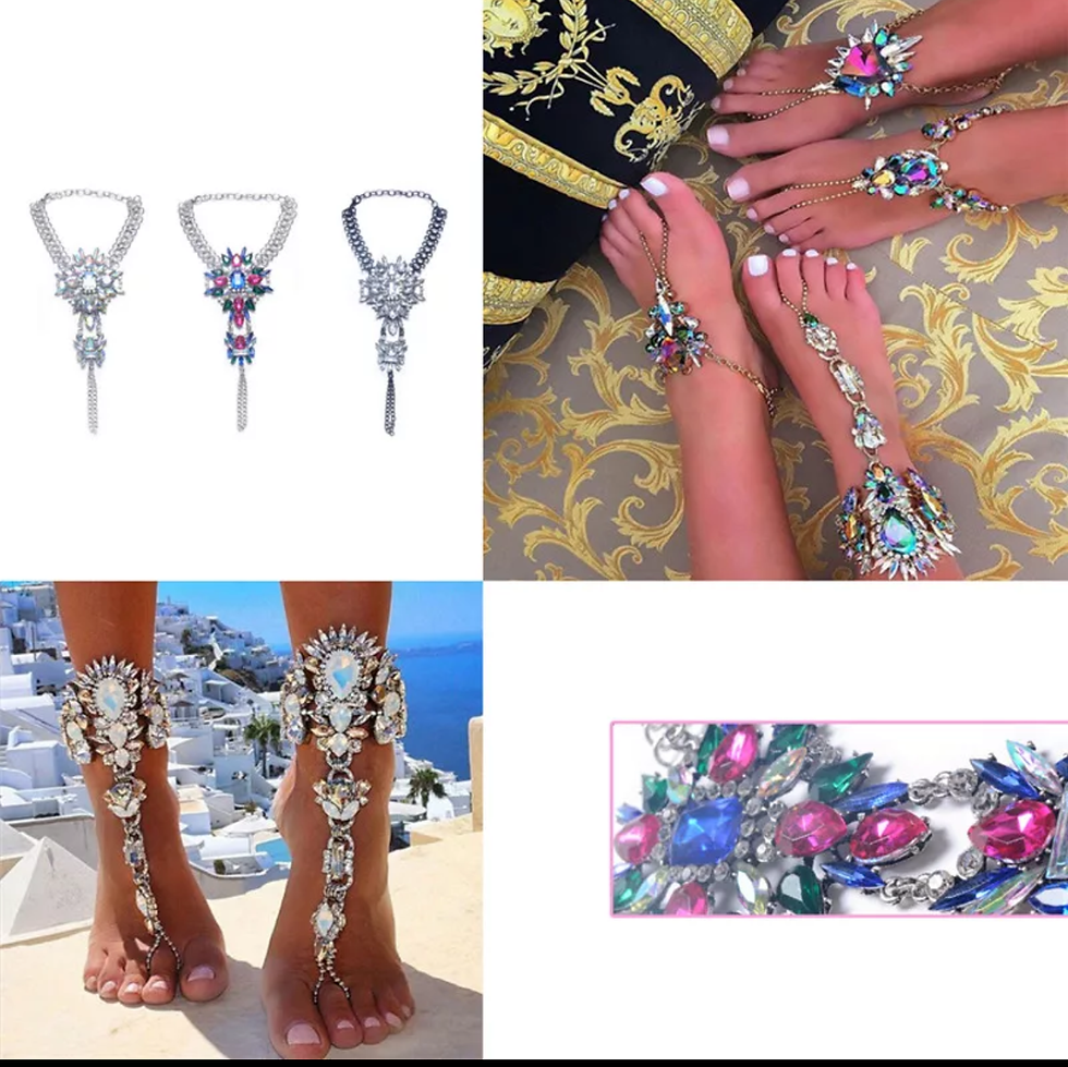 Boho Crystal Anklet Sandal/ Hand Slave Finger Bracelet Chain