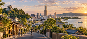 浜松の街並みと湖畔の風景
