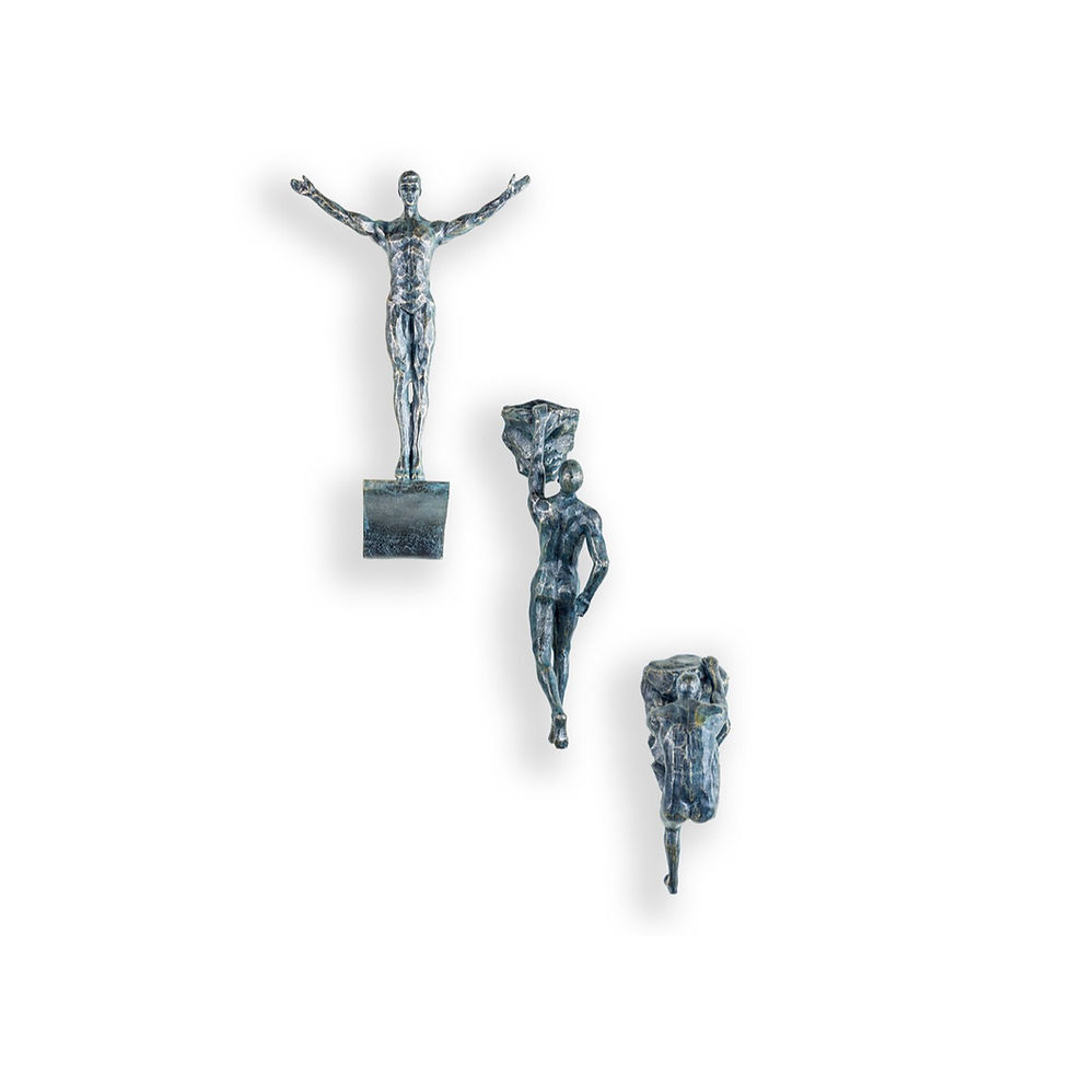 Set of 3 Bronze Colour Rock Climbing Men Wall Figures