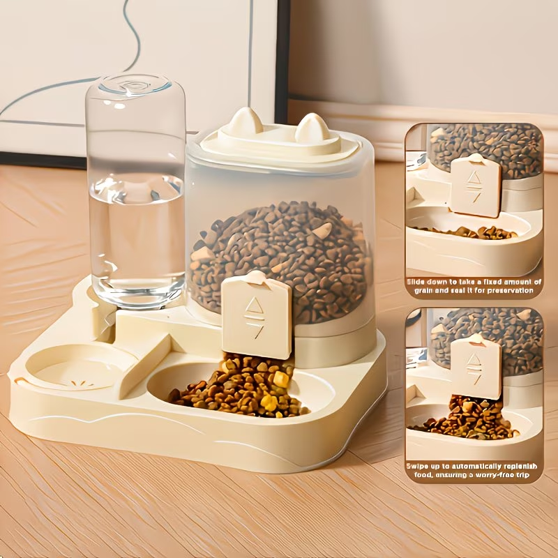 Thumbnail: 2-in-1 Large Pet Feeder & Water Dispenser, Dry Wet Separation, Durable Plastic, 
