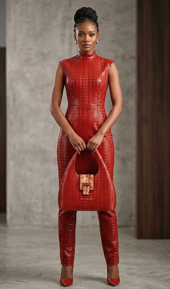 red luxury hobo style handbag with gold white hide hair flap, square repeated embossed body-on model