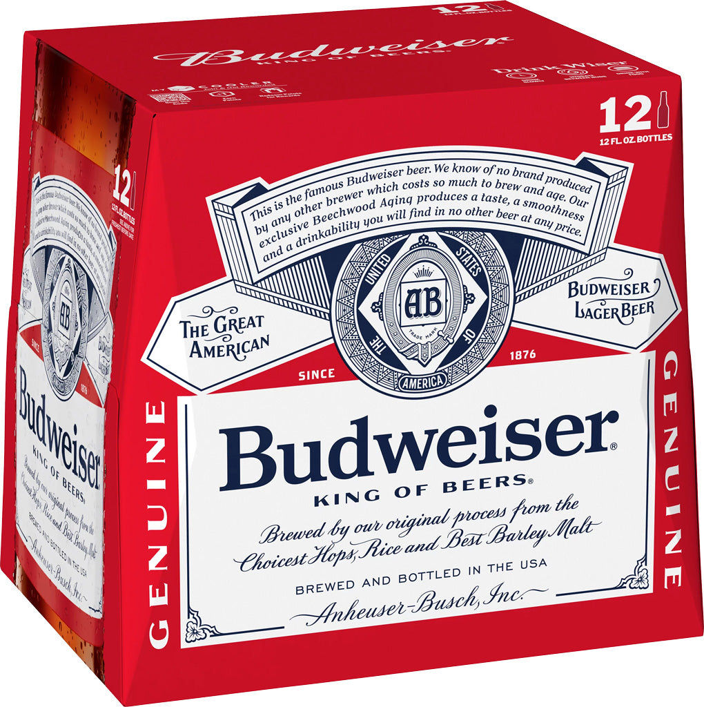 BUDWEISER LAGER BEER 12 OZ 12 BTL - PK