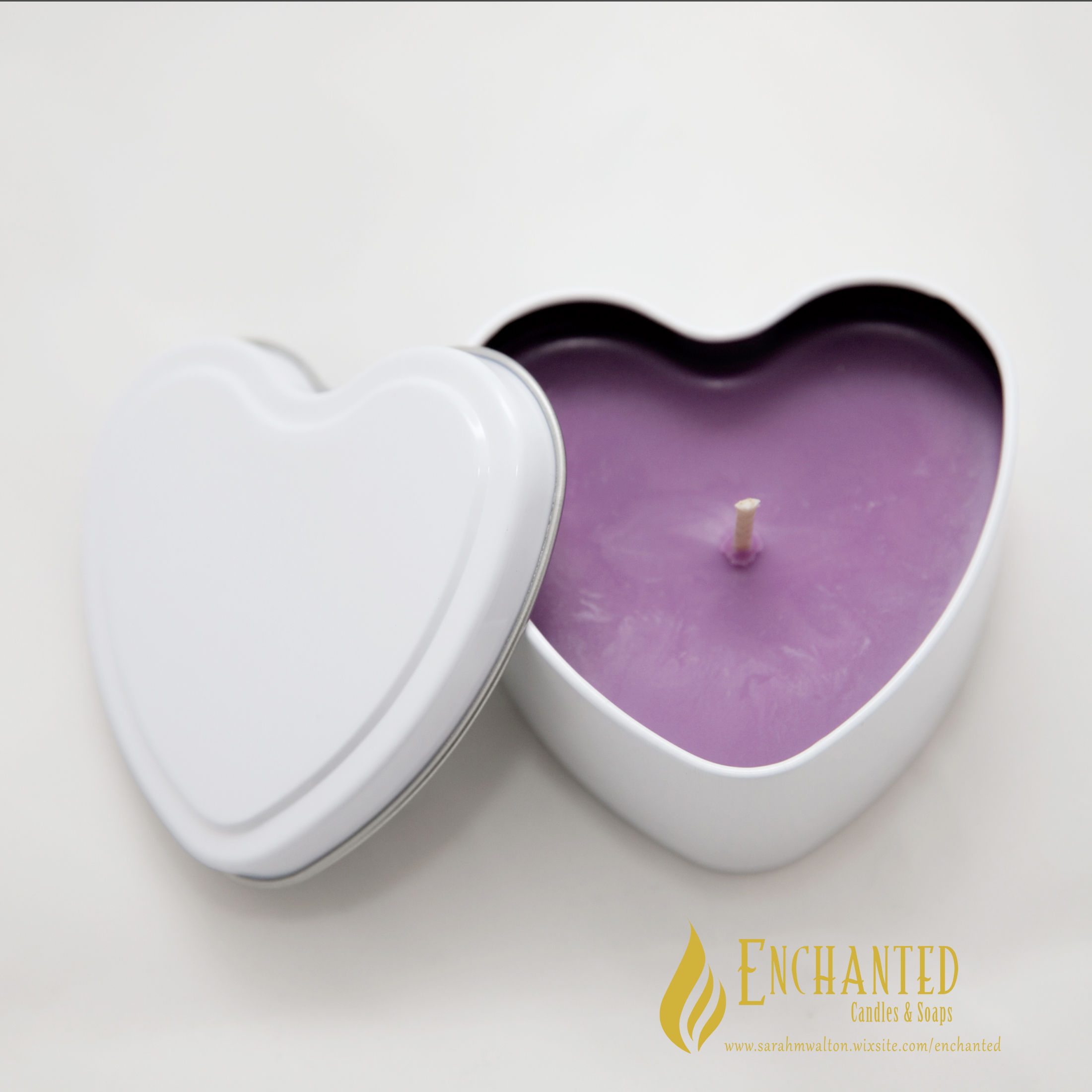 Lavender White Tin Heart Candle