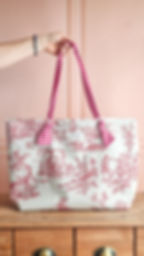 Grand sac été en toile de Jouy rouge