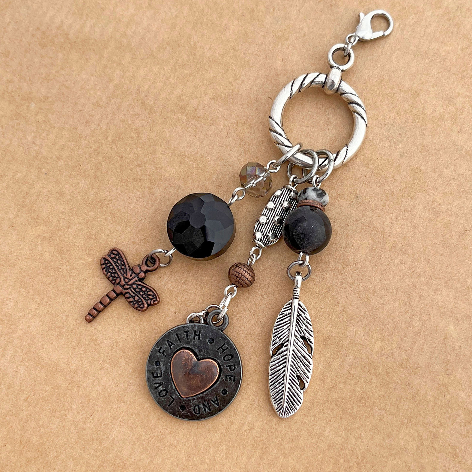 Faith, Hope and Love in blacks pendant