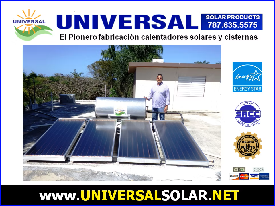 Calentador Solar en Humacao, Puerto Rico desde $500 instalado por Universal Solar en Puerto Rico 787-635-5575 www.universalsolar.net