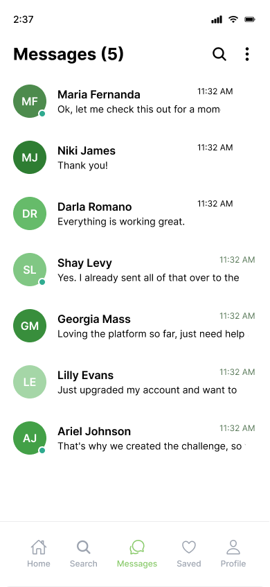 Mockup of the chat feature of the Root App