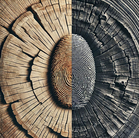 Artist's rendition of tree ring and fingerprint combined