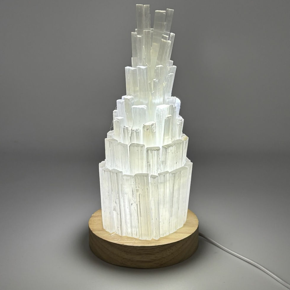 Selenite Lamp with Wooden Base