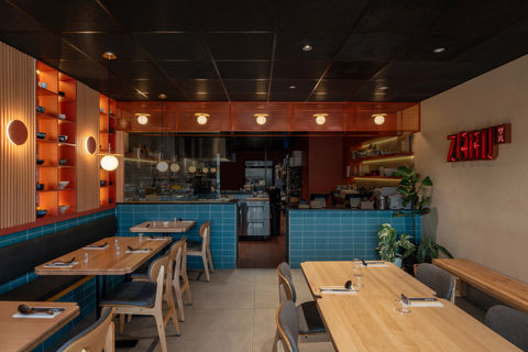 Interior architectural photograph of Zaru, a, udon restaurant designed by Make_Design Studios