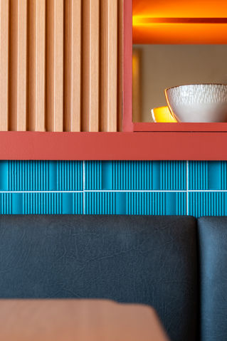 Interior architectural photograph of Zaru, a, udon restaurant designed by Make_Design Studios