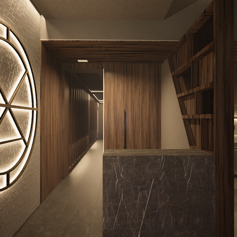 Interior architectural rendering of a high-end restaurant designed by Make_designstudios