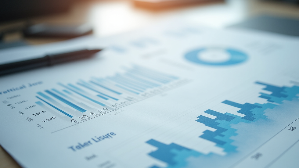 Close-up view of a printed board report with charts and financial data