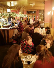 Customers at the pub, bar
 at the Harlequin, independent pub in Clerkenwell, Angel Islington area, in London.