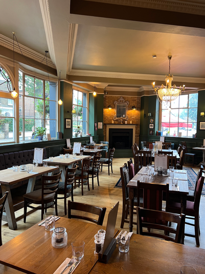 Tables and chairs at the Duchess, independent pub in Hammersmith, West London