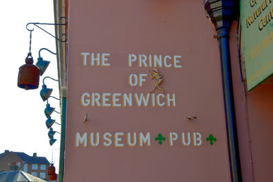 Exterior display at the Prince of Greenwich, independent Greenwich pub in South East London.