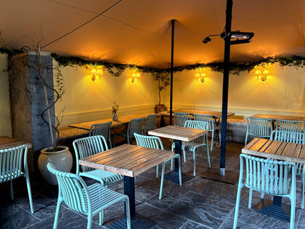 Tables and chairs in beer garden