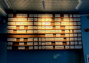 Beer selection board at the Queen Charlotte, independent Soho pub in Fitzrovia, central London.
