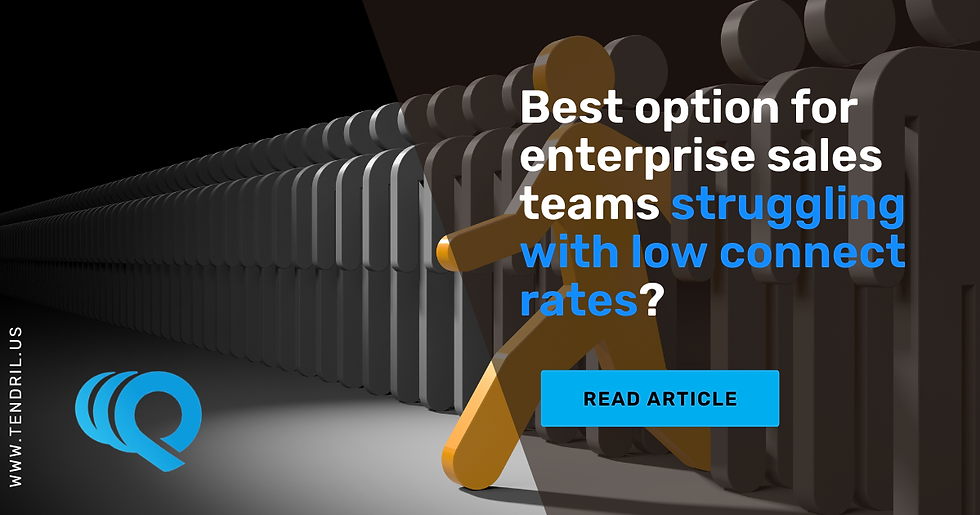 Brown figure leads gray ones, illustrating enterprise sales teamwork. Text: "Best option for enterprise sales teams struggling with low connect rates?" Button: "Read Article." Logo bottom-left.