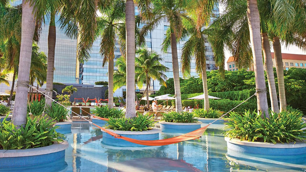 The Four Seasons in Miami on Brickell Ave. is a beautiful hotel in the heart of the new downtown. It has the usual high standards of rooms and public spaces plus the outstanding client service. The photo below is the beautiful pool offering cabanas for shade and hammock in the water. An oasis from the city. There are lots of restaurants in the area to explore for fine dining.