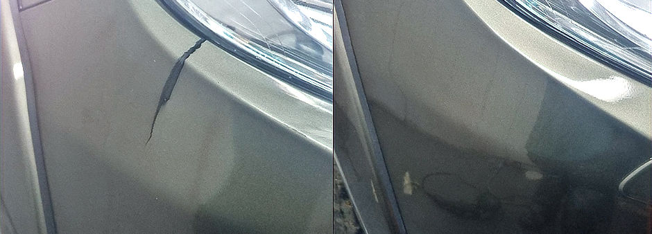 Before and after bumper crack repair with plastic welding in Spalding Lincolnshire by GoSmarterWay