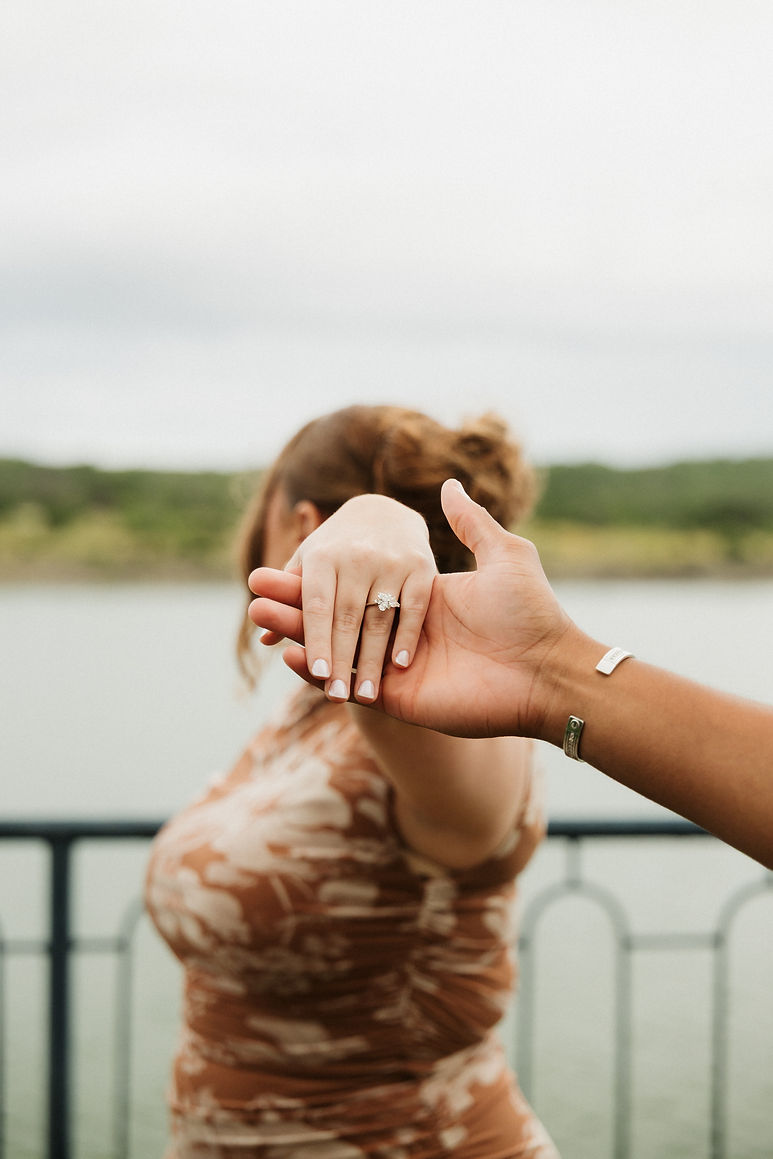 Engagement ring close-up after surprise proposal in Austin