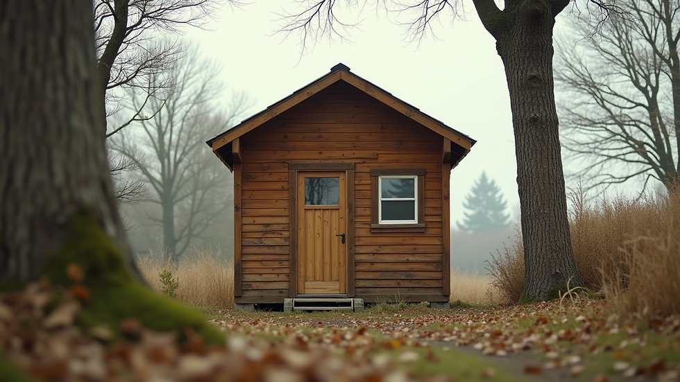 Eye-level view of a wooden portable building with a pitched roof