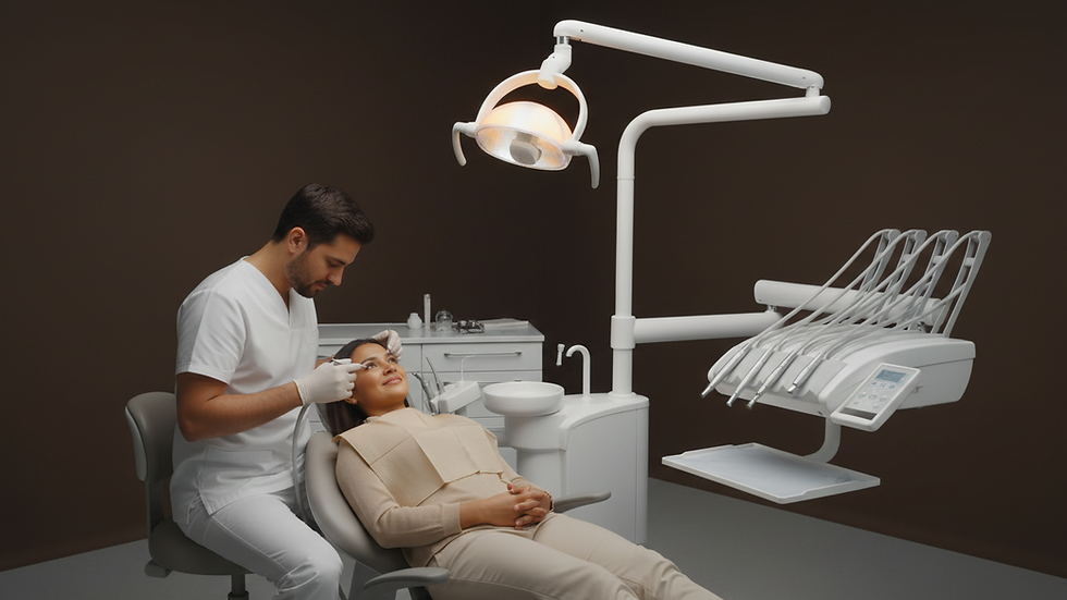 Eye-level view of dental clinic treatment room with modern equipment