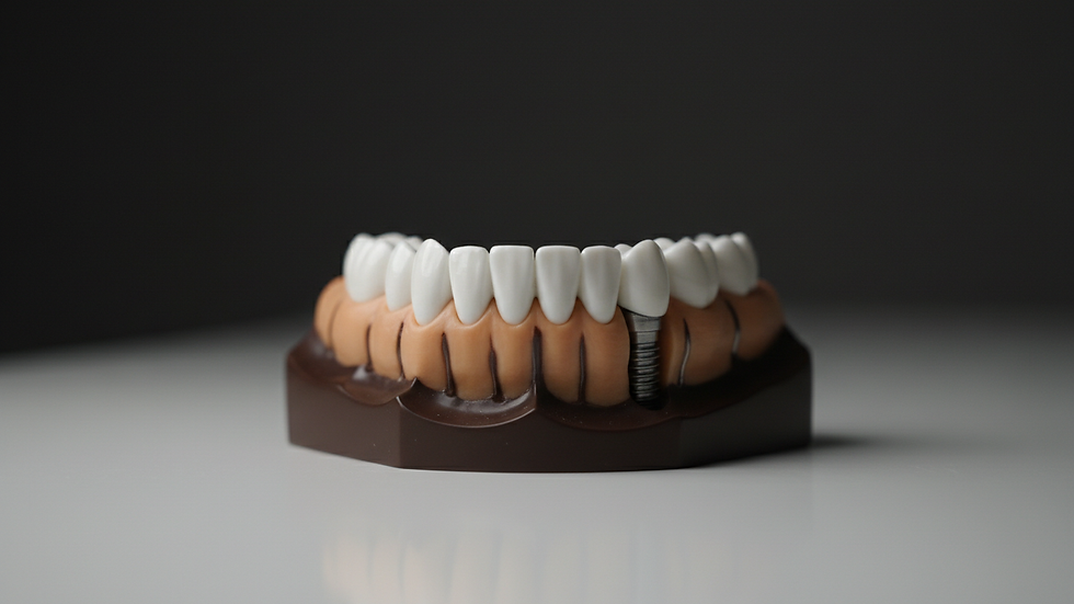 Close-up view of dental implant model on a clinic table