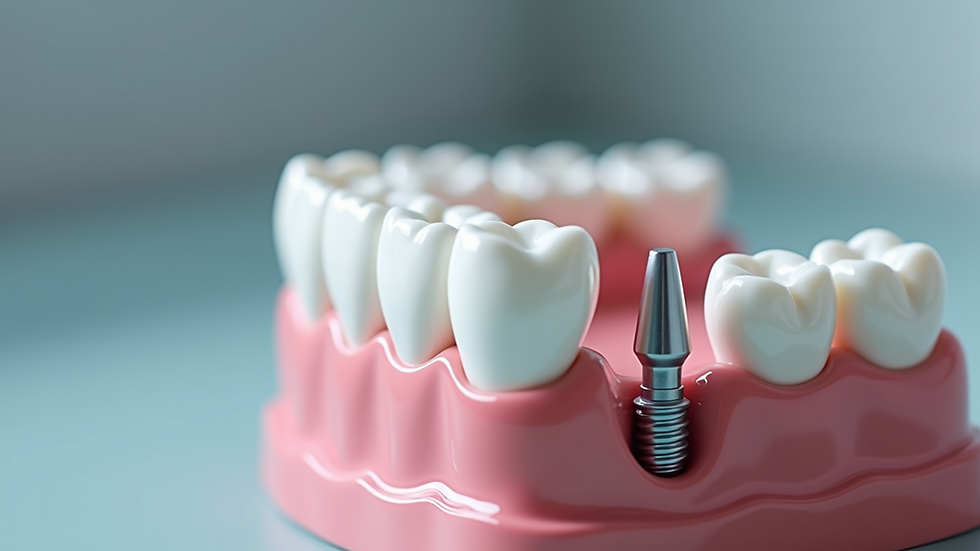 Close-up view of dental implants model