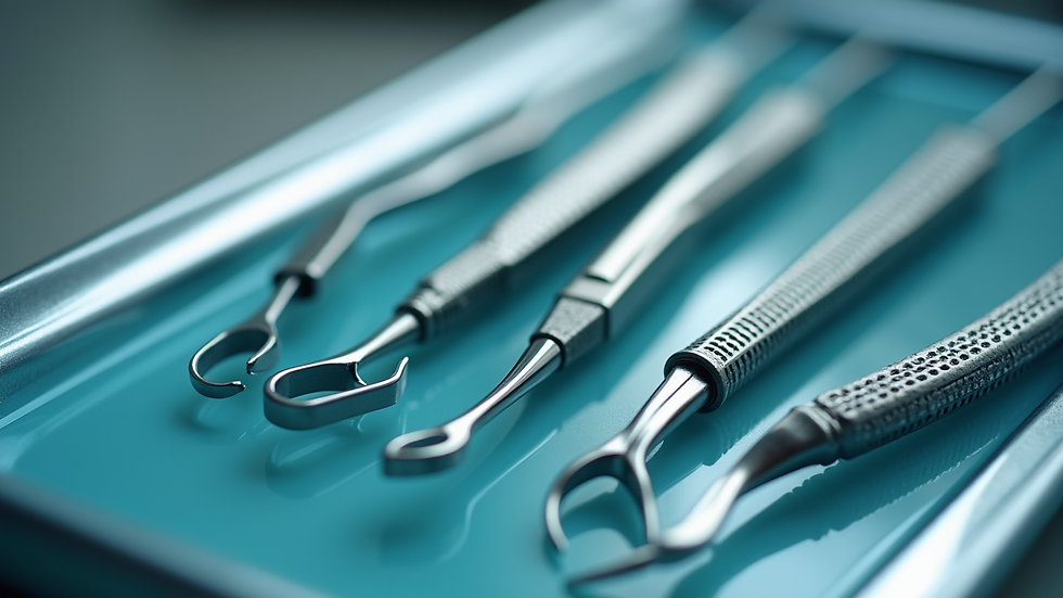Close-up view of dental tools arranged neatly on a tray