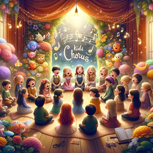 DALL·E 2024-02-13 10.40.32 - Create an image that portrays a Kids Chorus class in a warm a