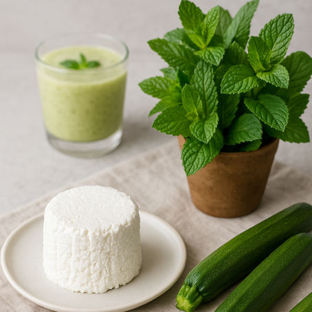 Velouté de courgettes au chèvre frais et à la menthe