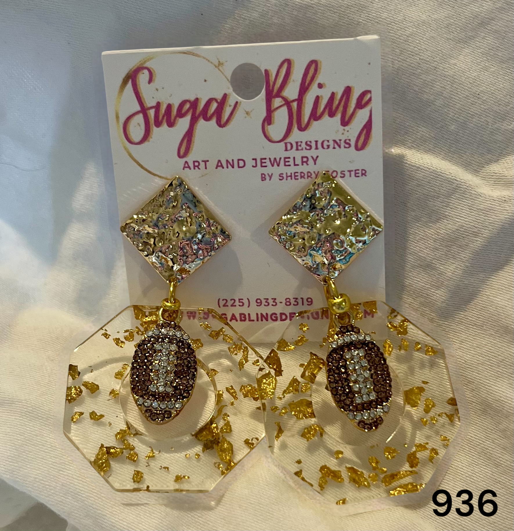 A1 936 Gold Rhinestone Football Classy Earrings