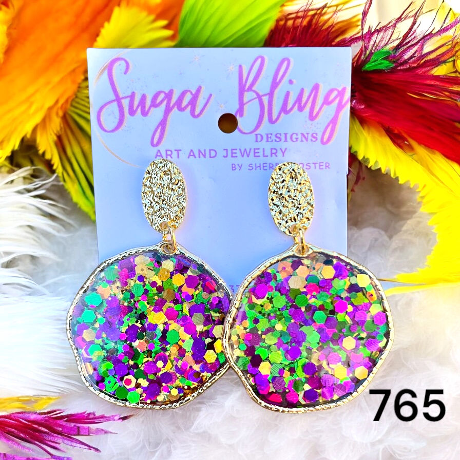 A1 765 Classy Mardi Gras Round Earrings