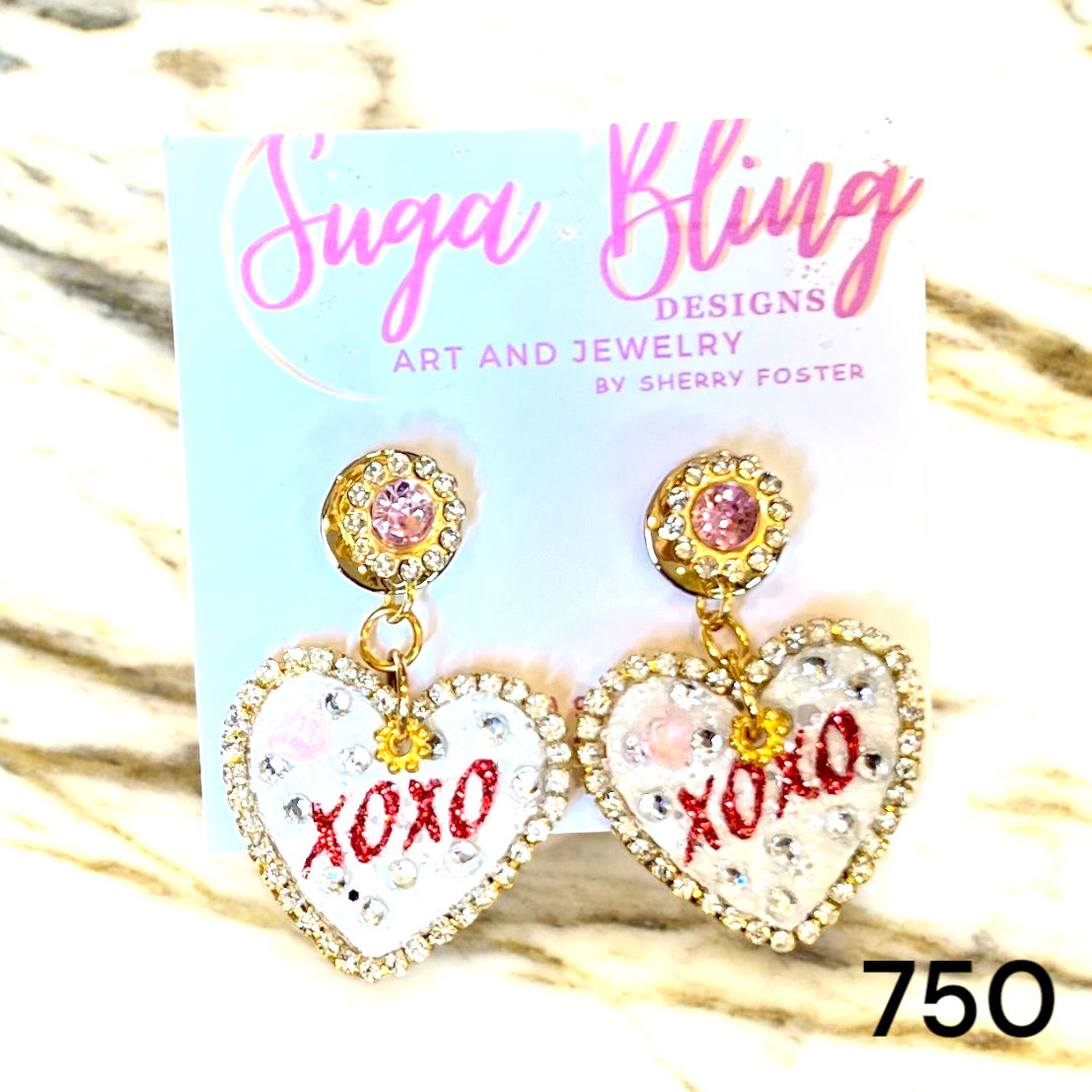A1 750 XOXO Rhinestone Heart Earrings