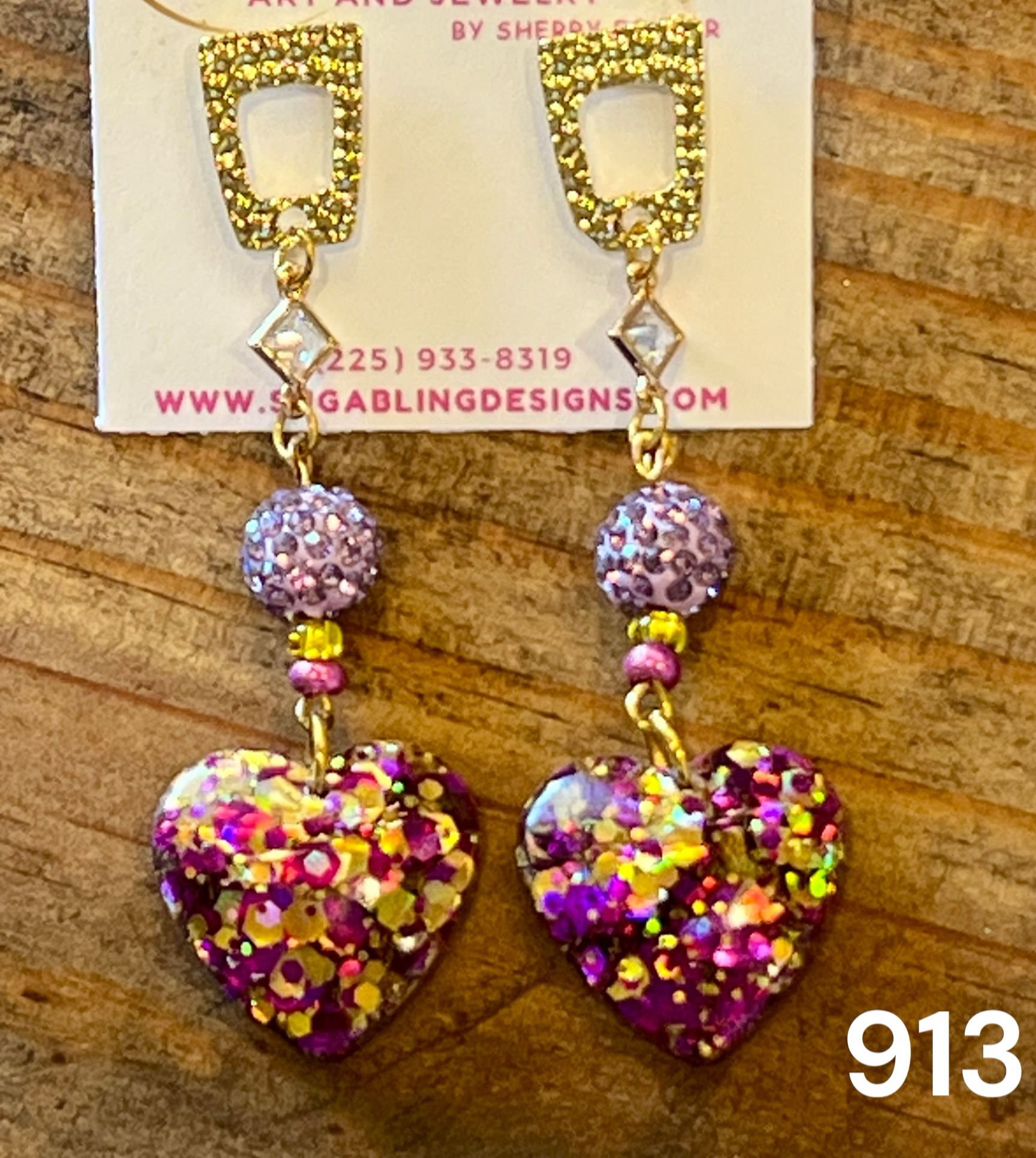 A1 913 Purple and Gold Heart Drops
