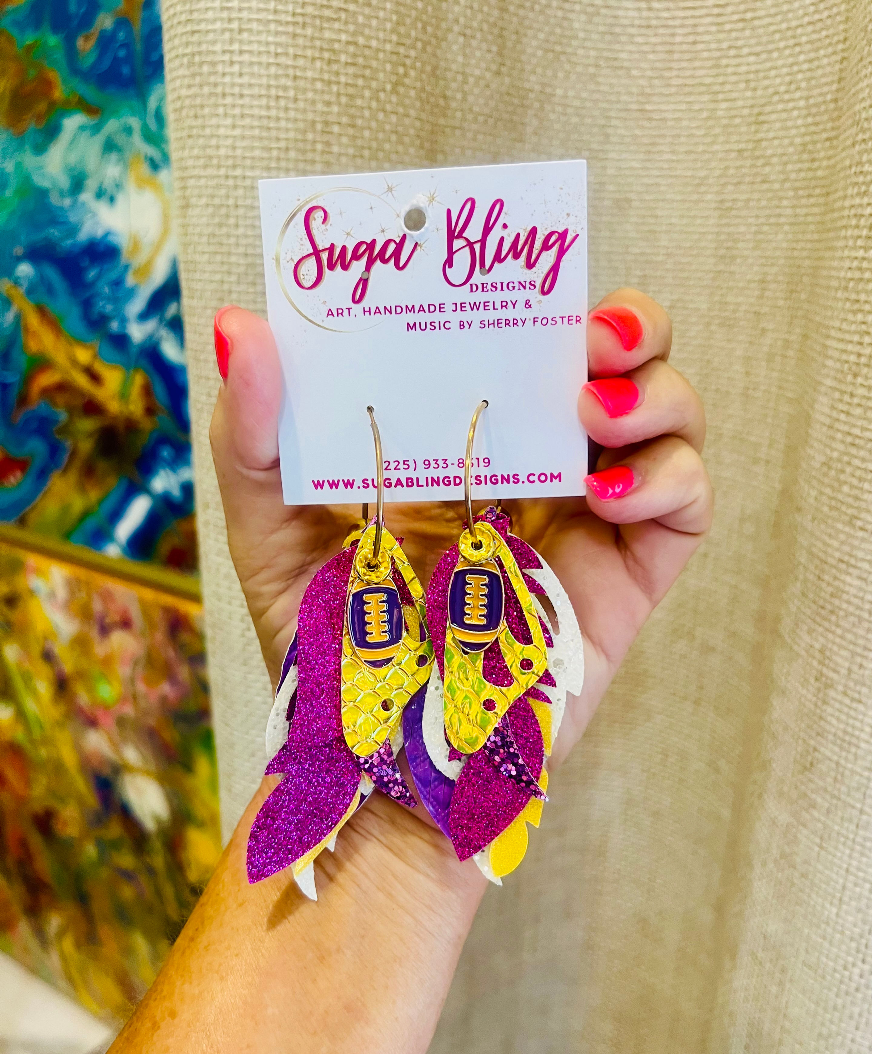 A1 1057 Purple and Gold Leather hoops