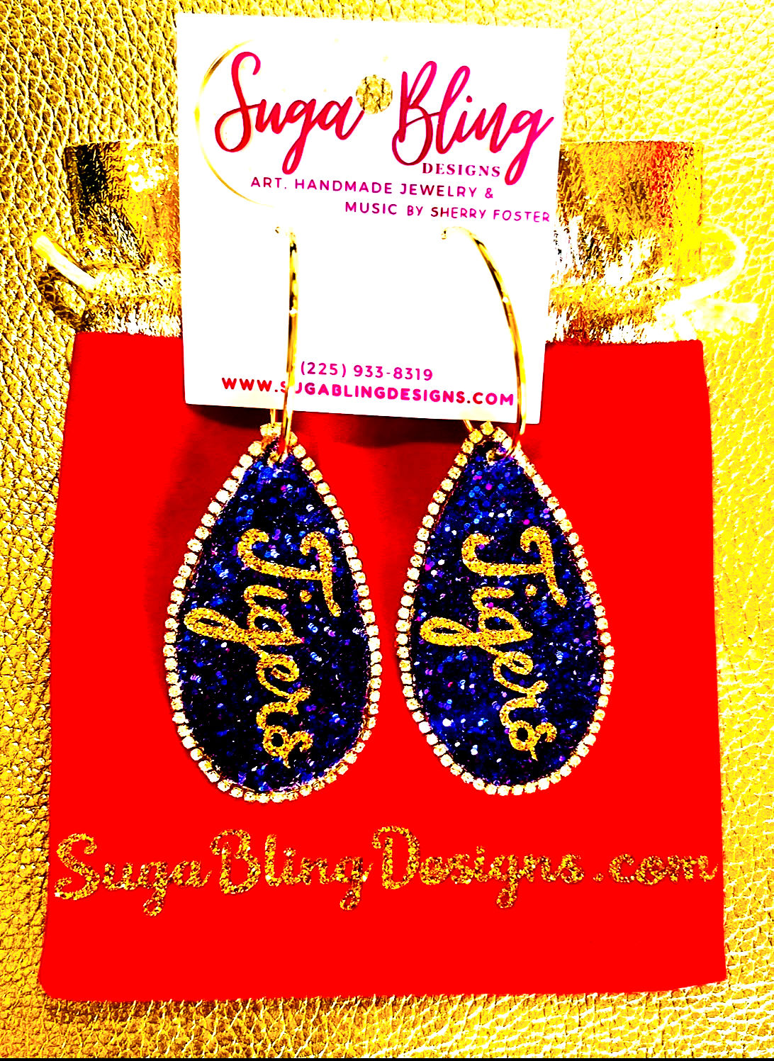 A1 1033 Women's Tigers Purple and Gold Rhinestone Hoops Lg