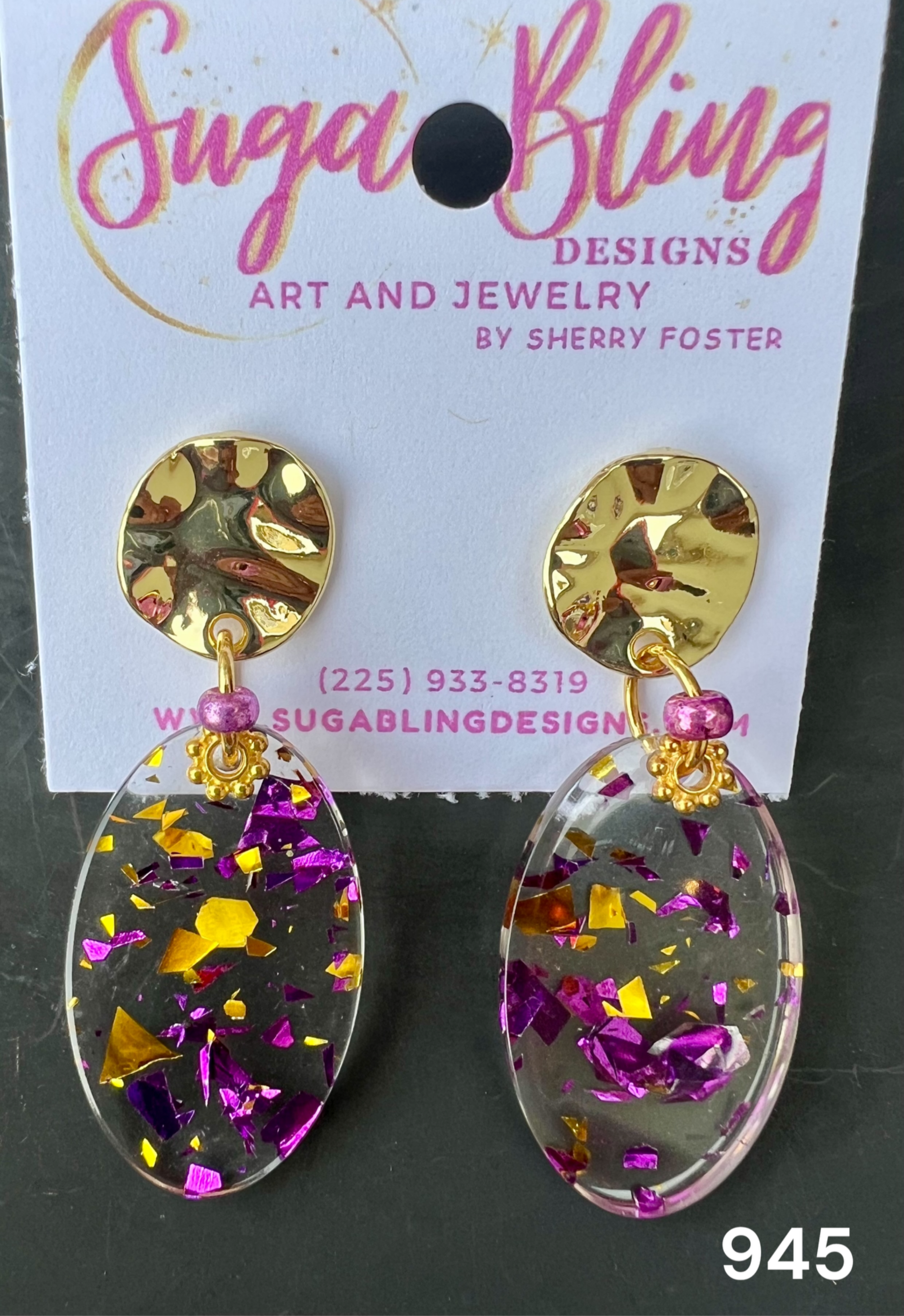 A1 945 Purple Gold Confetti Earrings