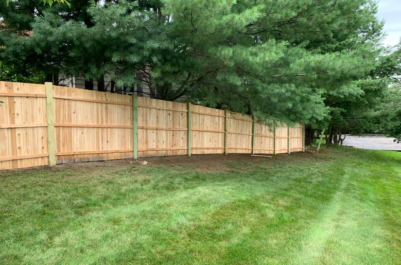 Stockade fence with pressure treated posts